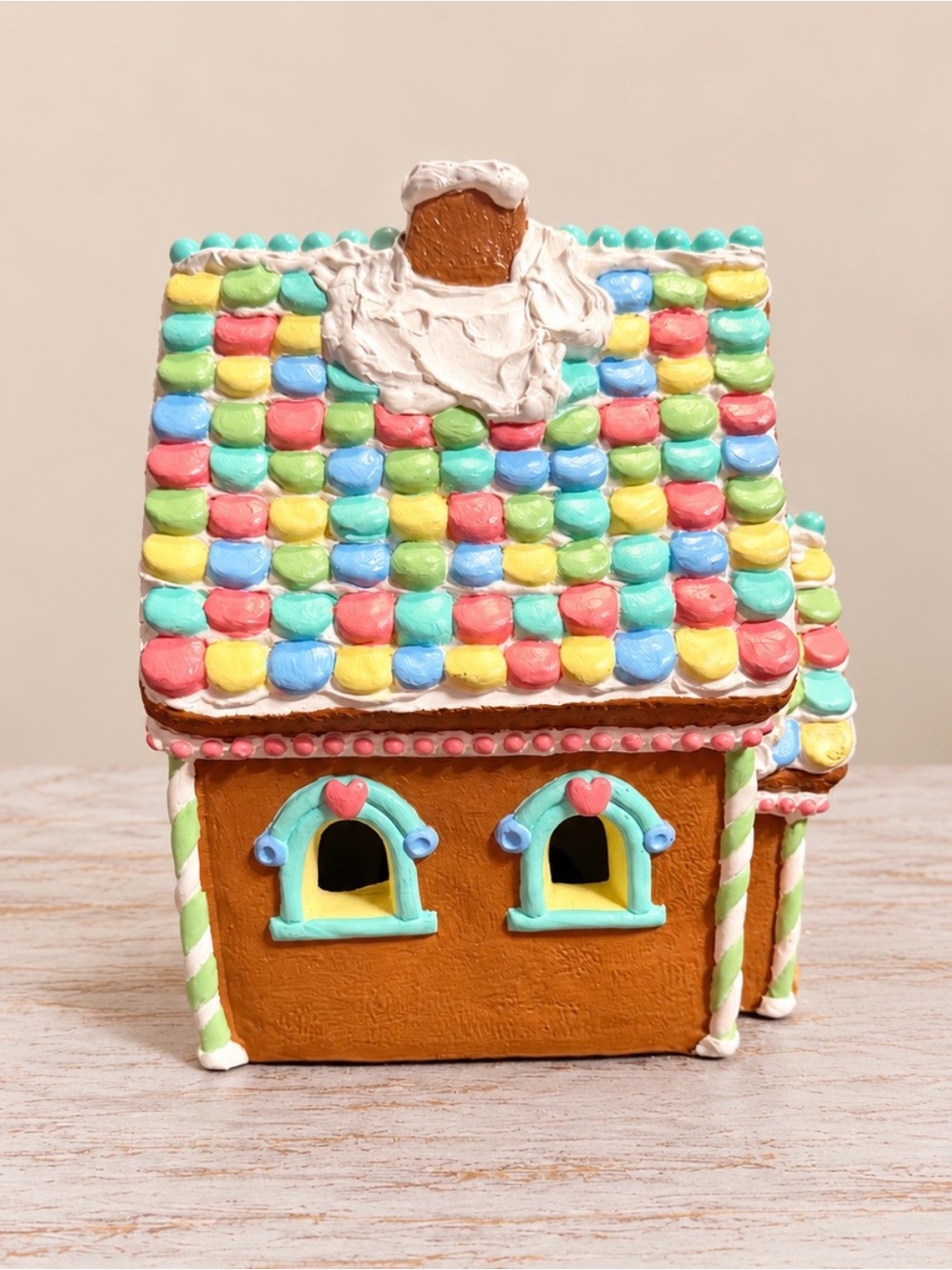 Vintage L.E. Smith Ceramic Pastel Gingerbread House Decor Candy Cookie Cottage - Picture 5 of 9